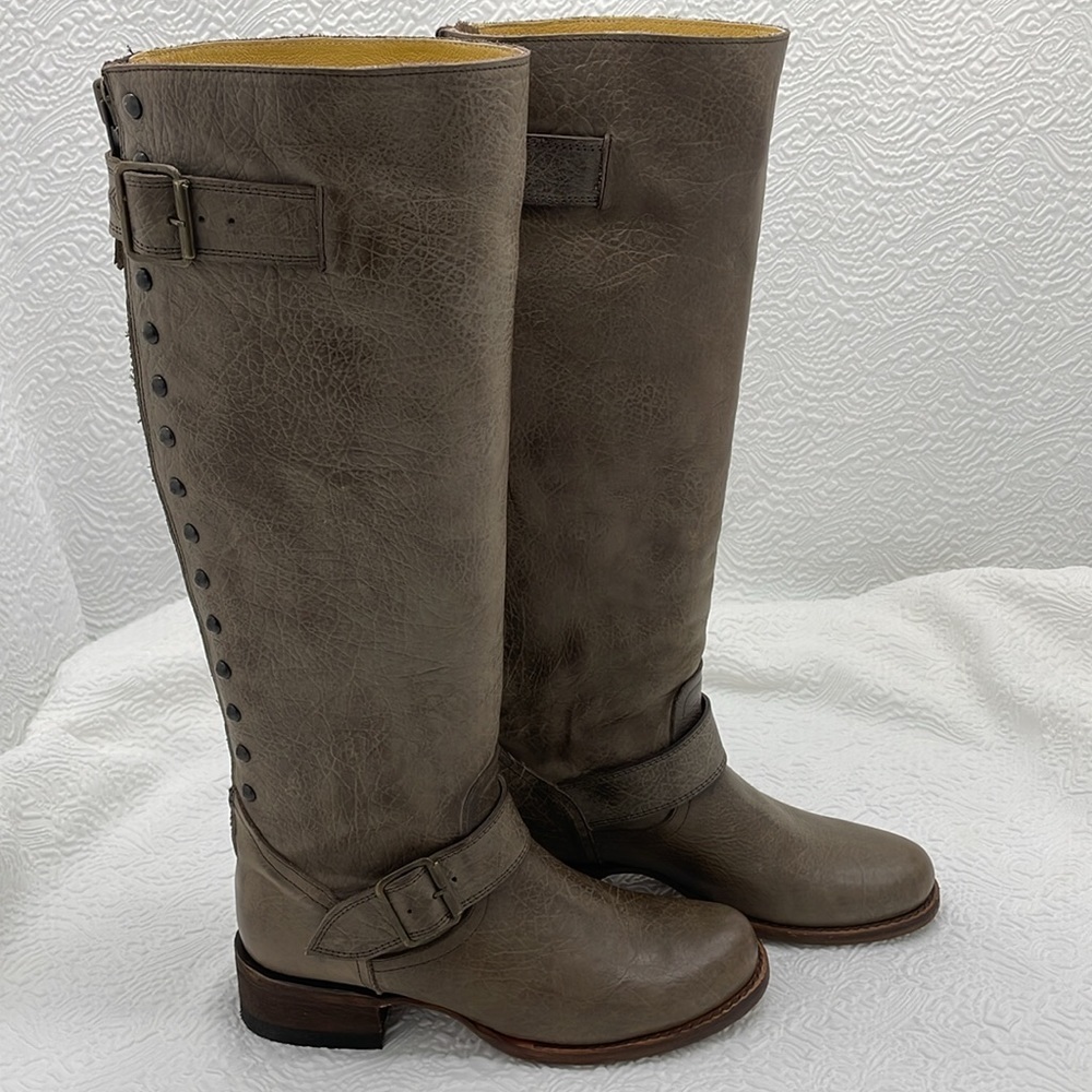 New JOHNNY RINGO Mexico Tall Boots Smoky Brown Genuine Leather Back Zipper - Picture 4 of 14